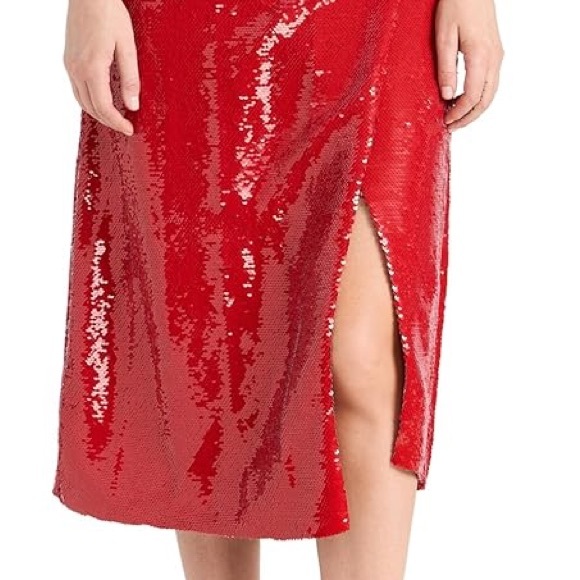 Red Sequin Wrap Midi Skirt - Picture 3 of 7
